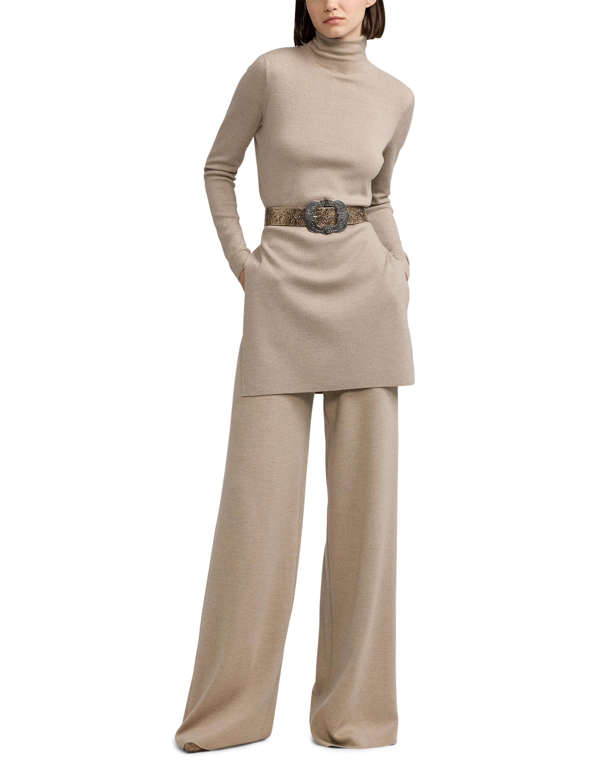 Wide-leg wool trousers - Mineral Melange
