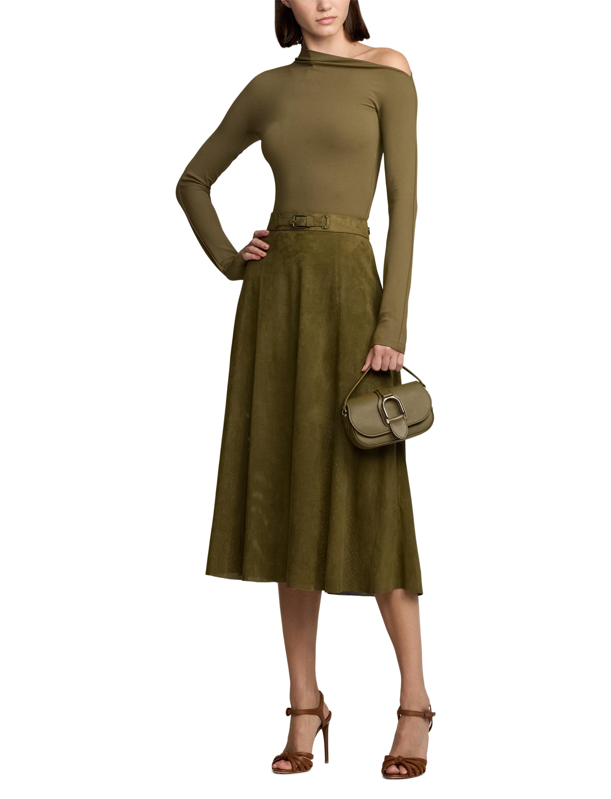 Jupe Kensley perforée en cuir - Moss