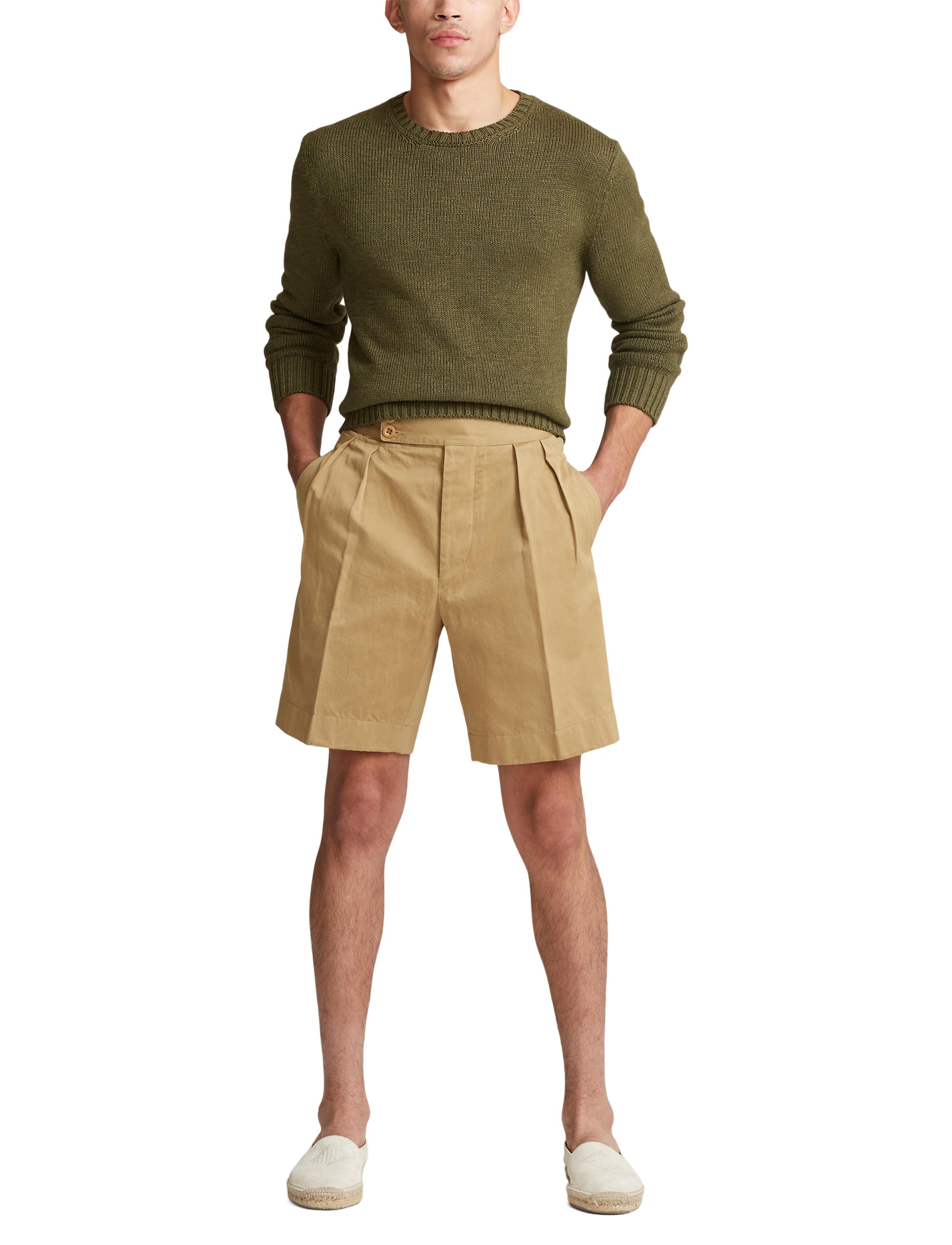 Round-neck jumper in linen and silk - Olive Night