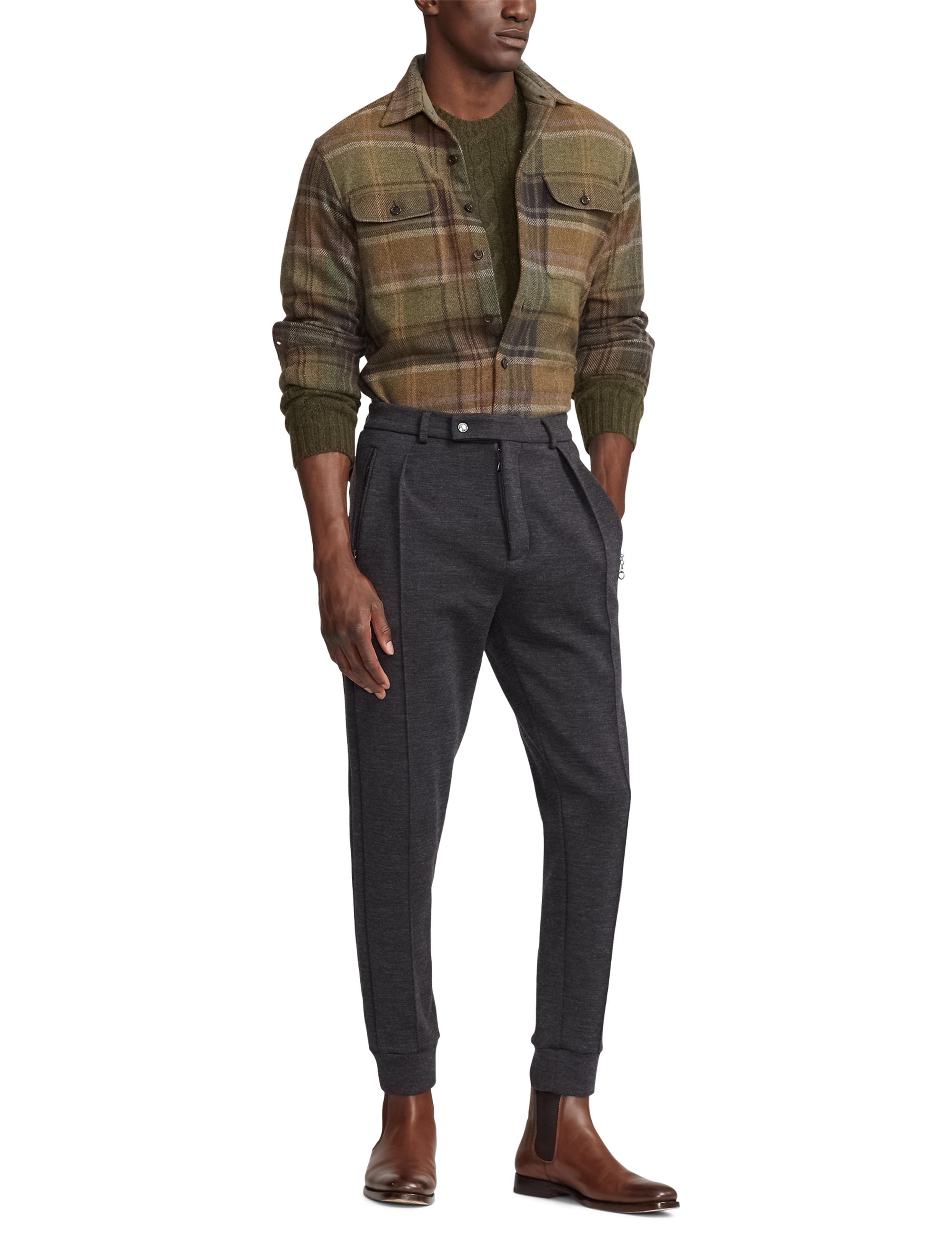 Pantalon maille double en laine - Charcoal Melange