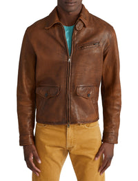 Veste newsboy Hugh en cuir - Marron Montecito