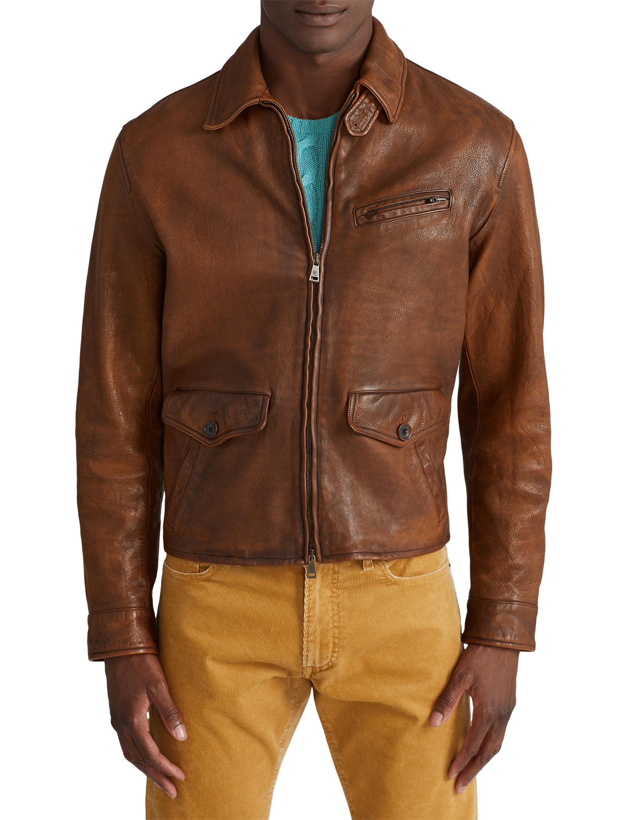 Veste newsboy Hugh en cuir - Marron Montecito