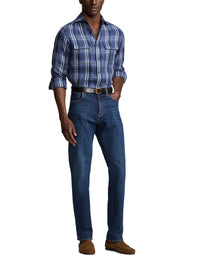 Tartan linen twill shirt - Indigo Blue