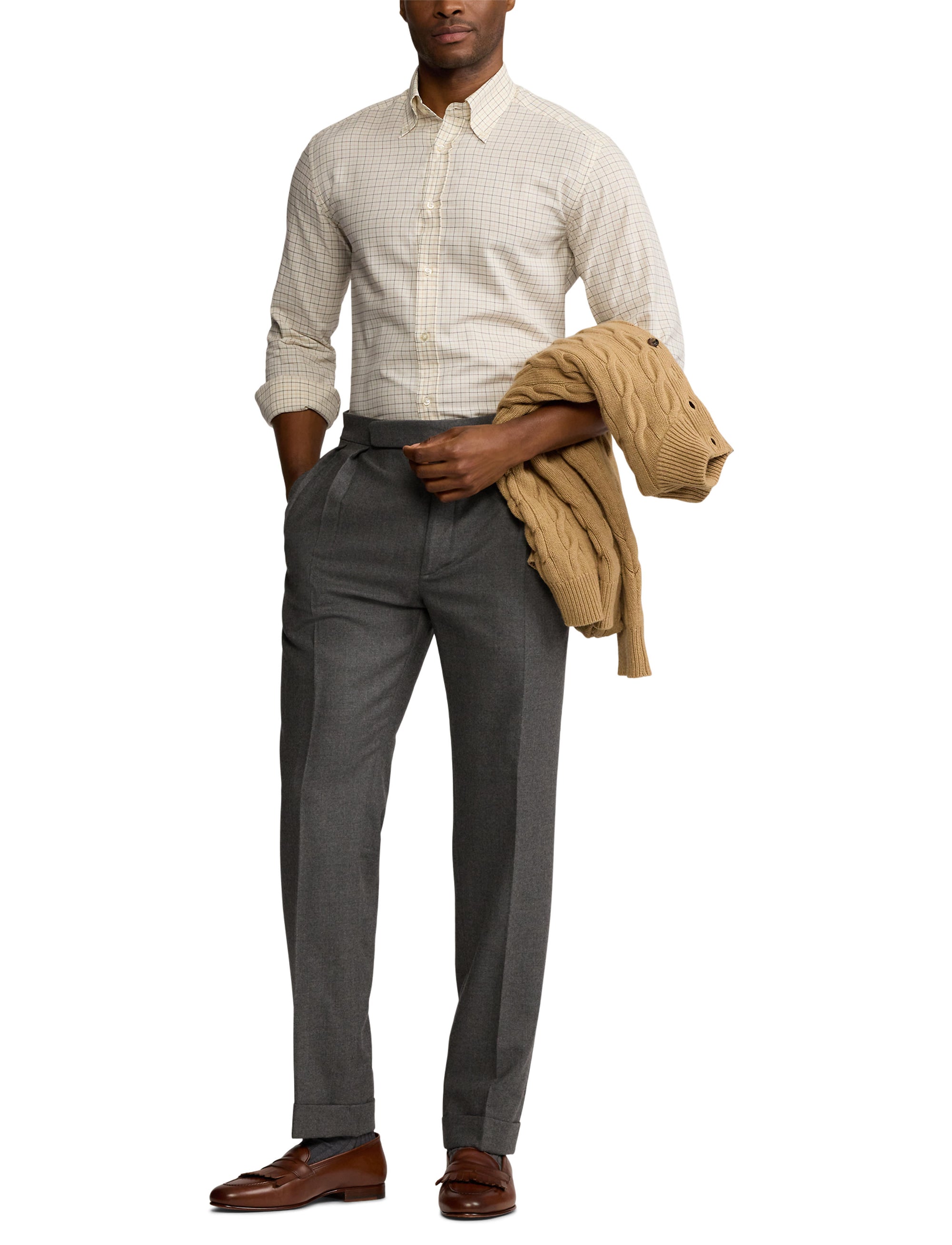 Flannel tattersall shirt - Camel, Brown & Cream