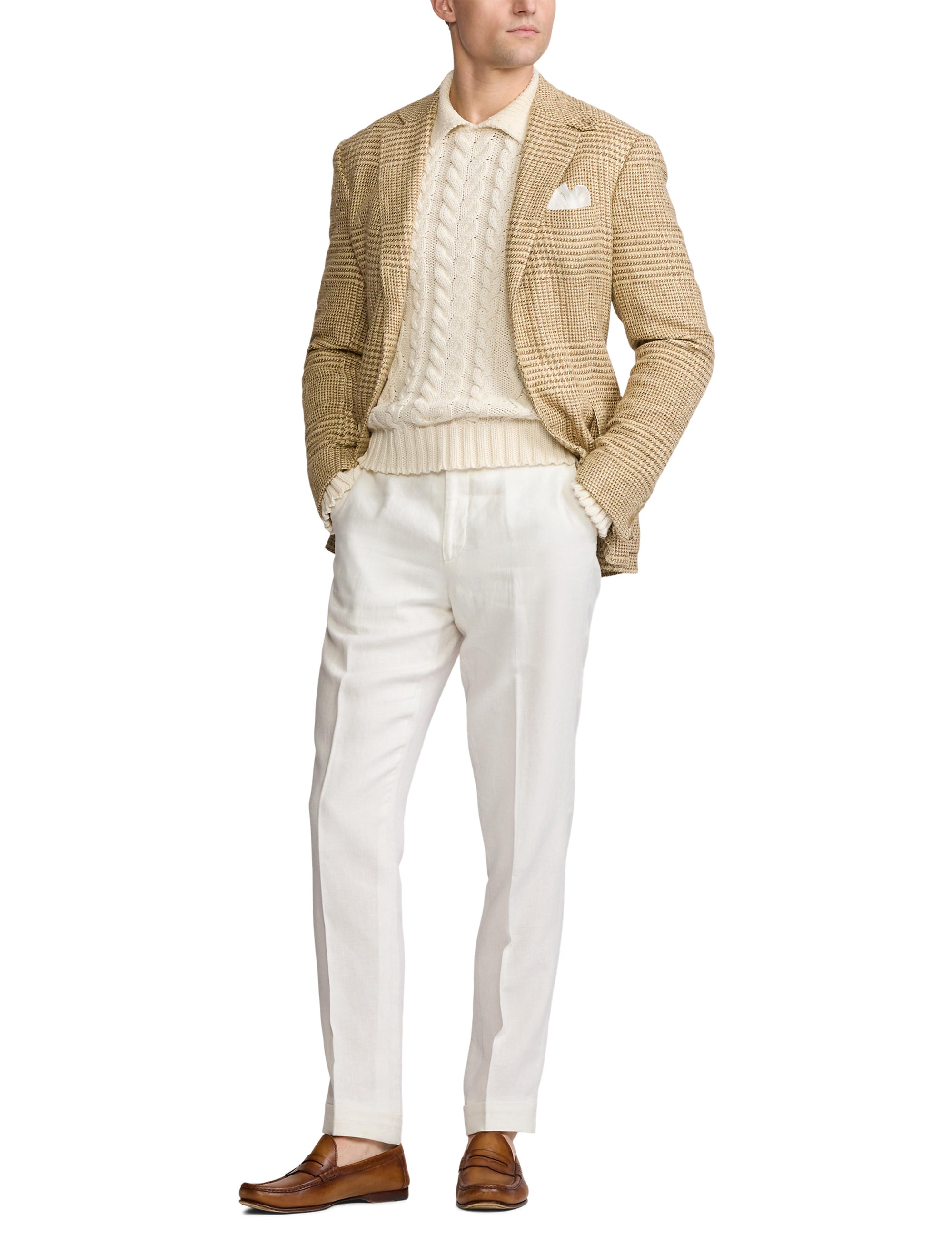 Veste Kent prince-de-galles en soie - Tan & Cream