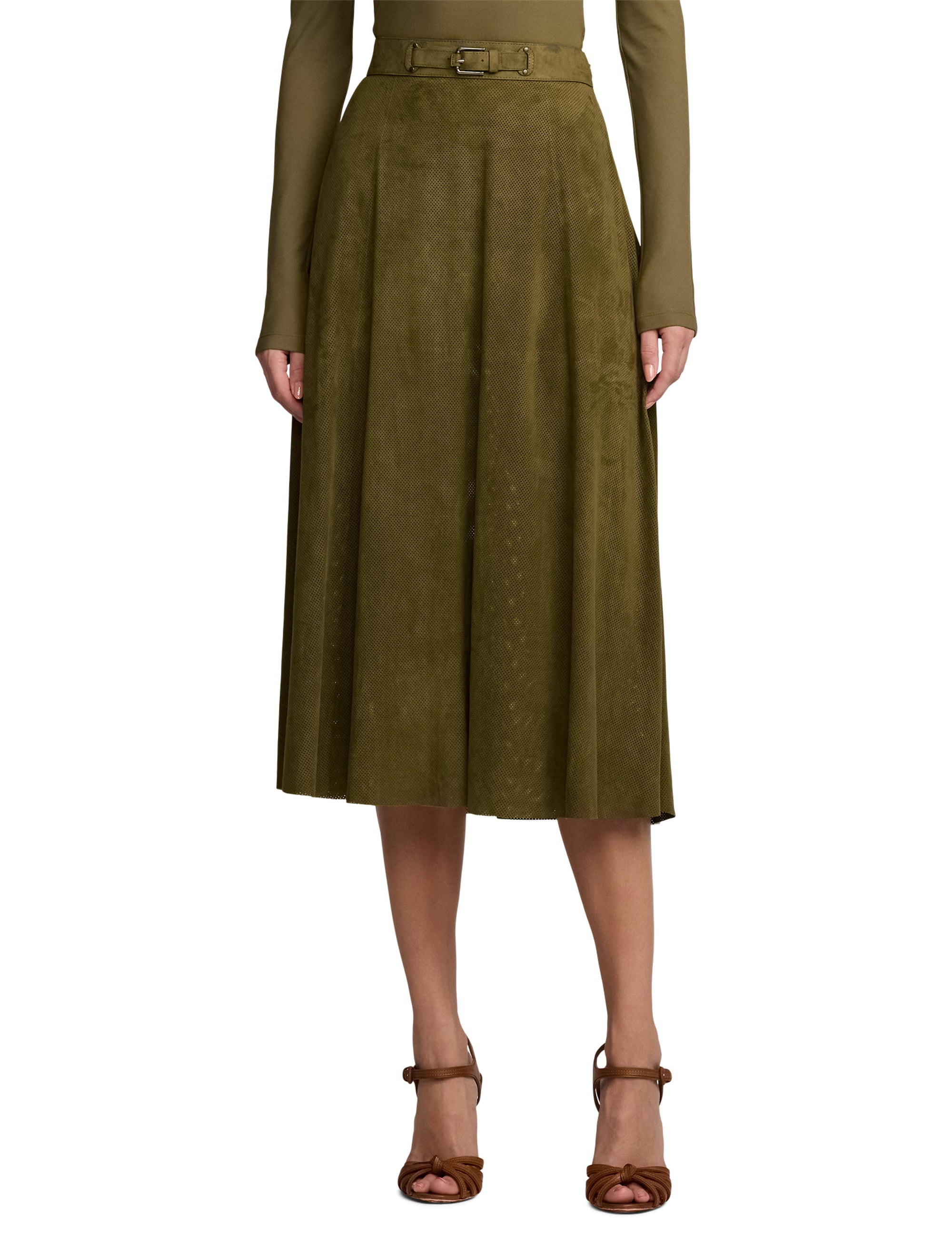 Jupe Kensley perforée en cuir - Moss