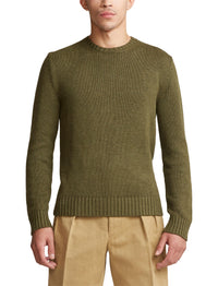 Round-neck jumper in linen and silk - Olive Night