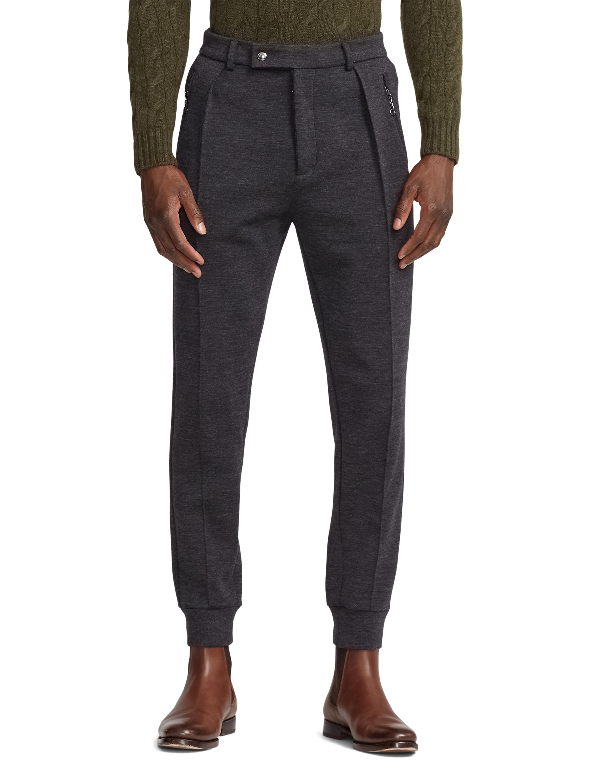 Pantalon maille double en laine - Charcoal Melange