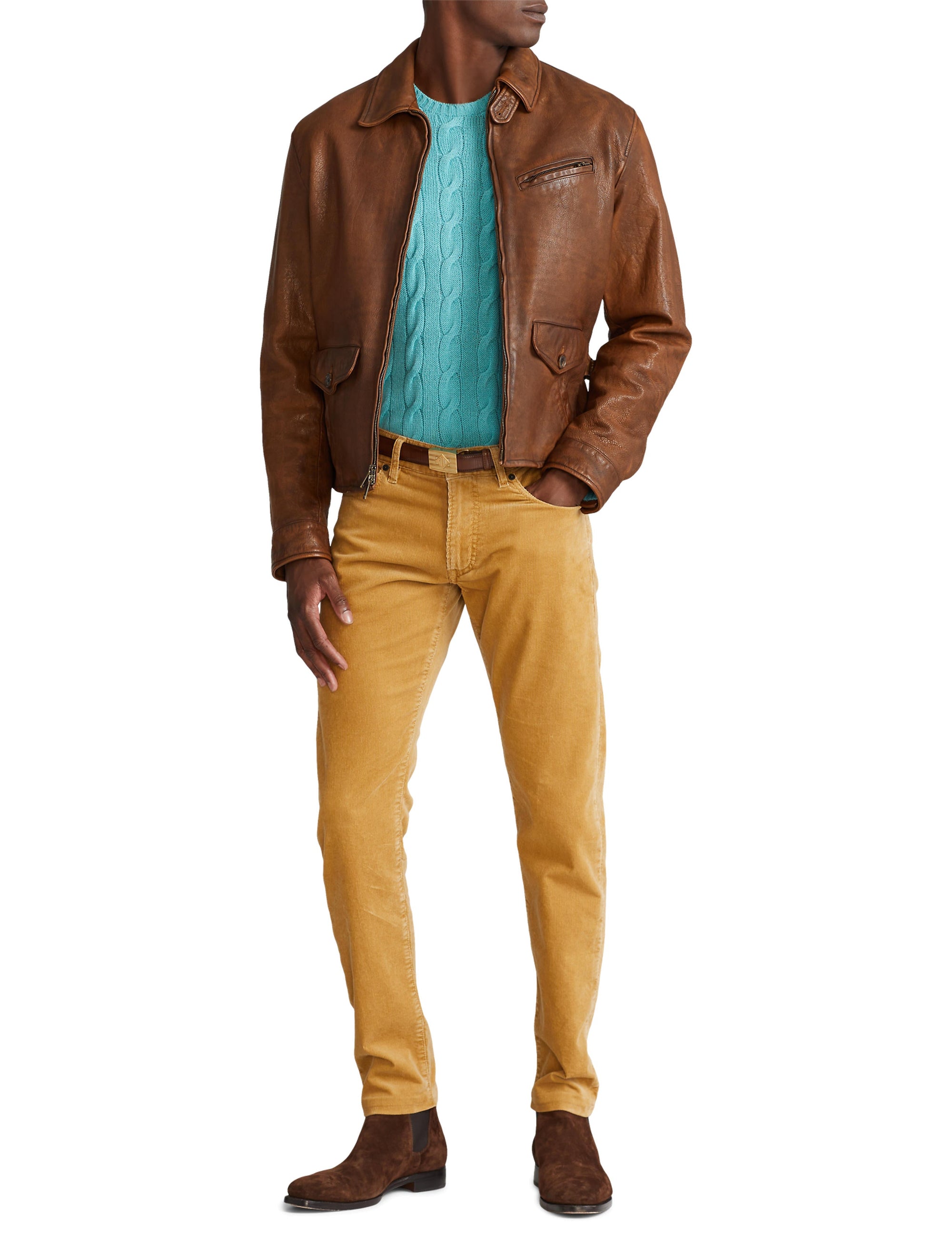 Veste newsboy Hugh en cuir - Marron Montecito