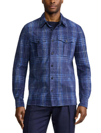 Suede tartan overshirt - Navy, Blue & Multicolour