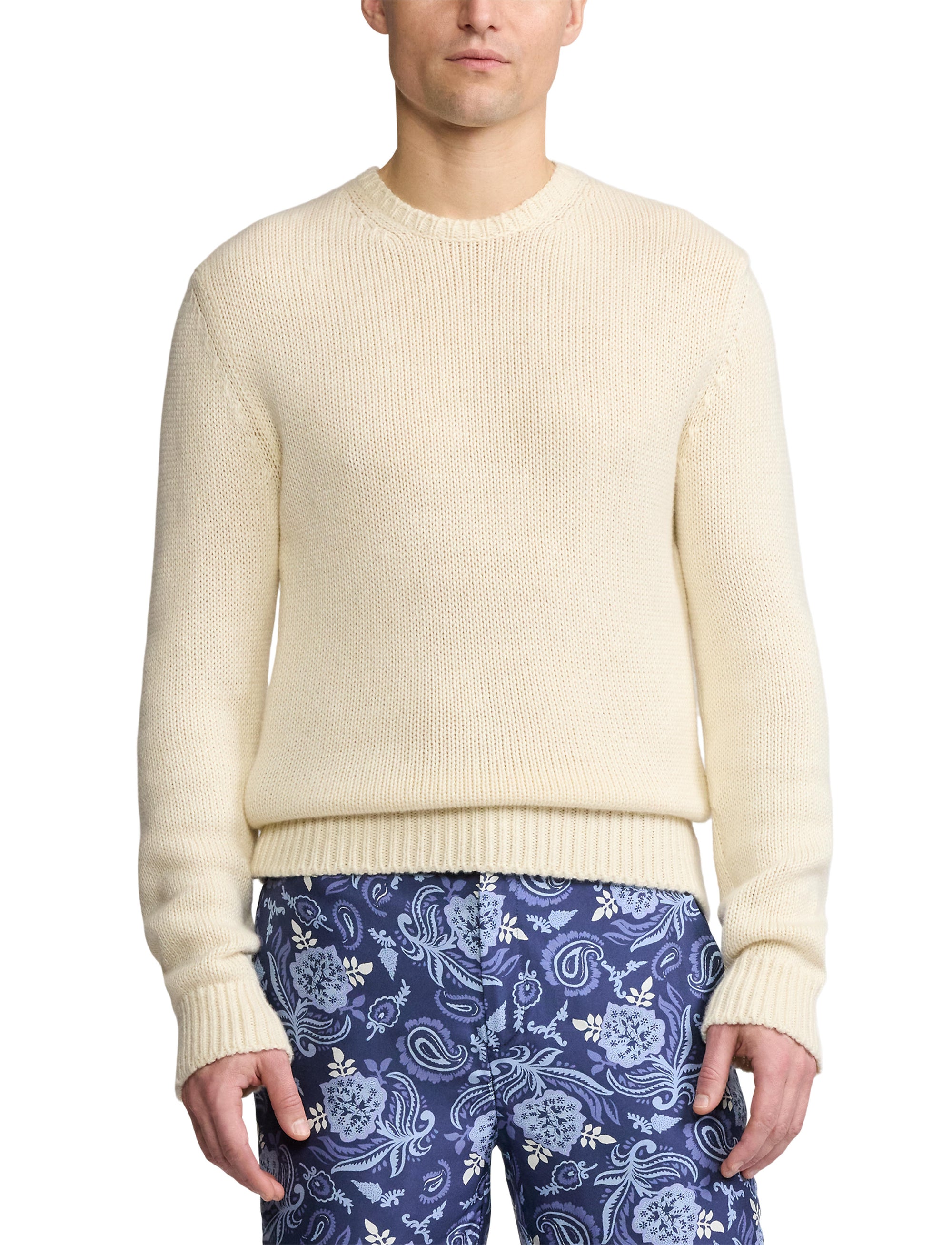 Cashmere and silk blend round-neck jumper - Limestone