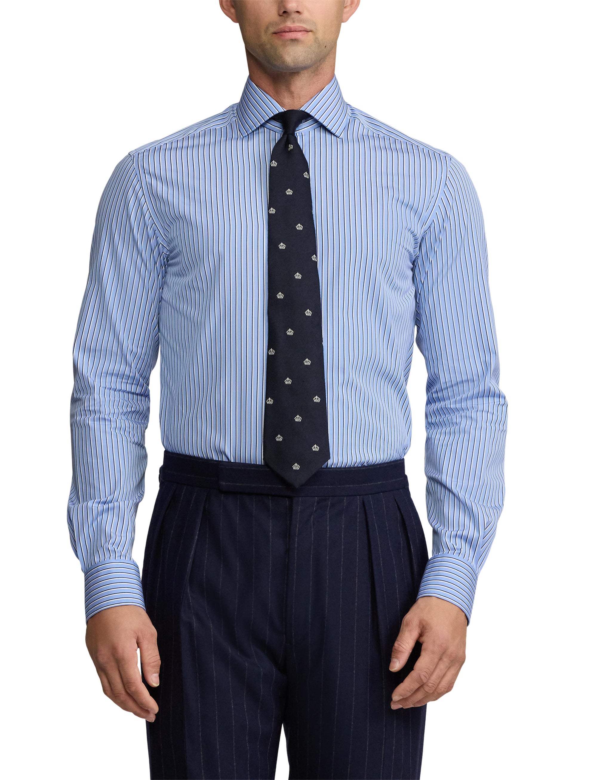 Striped poplin shirt - Light Blue & Navy