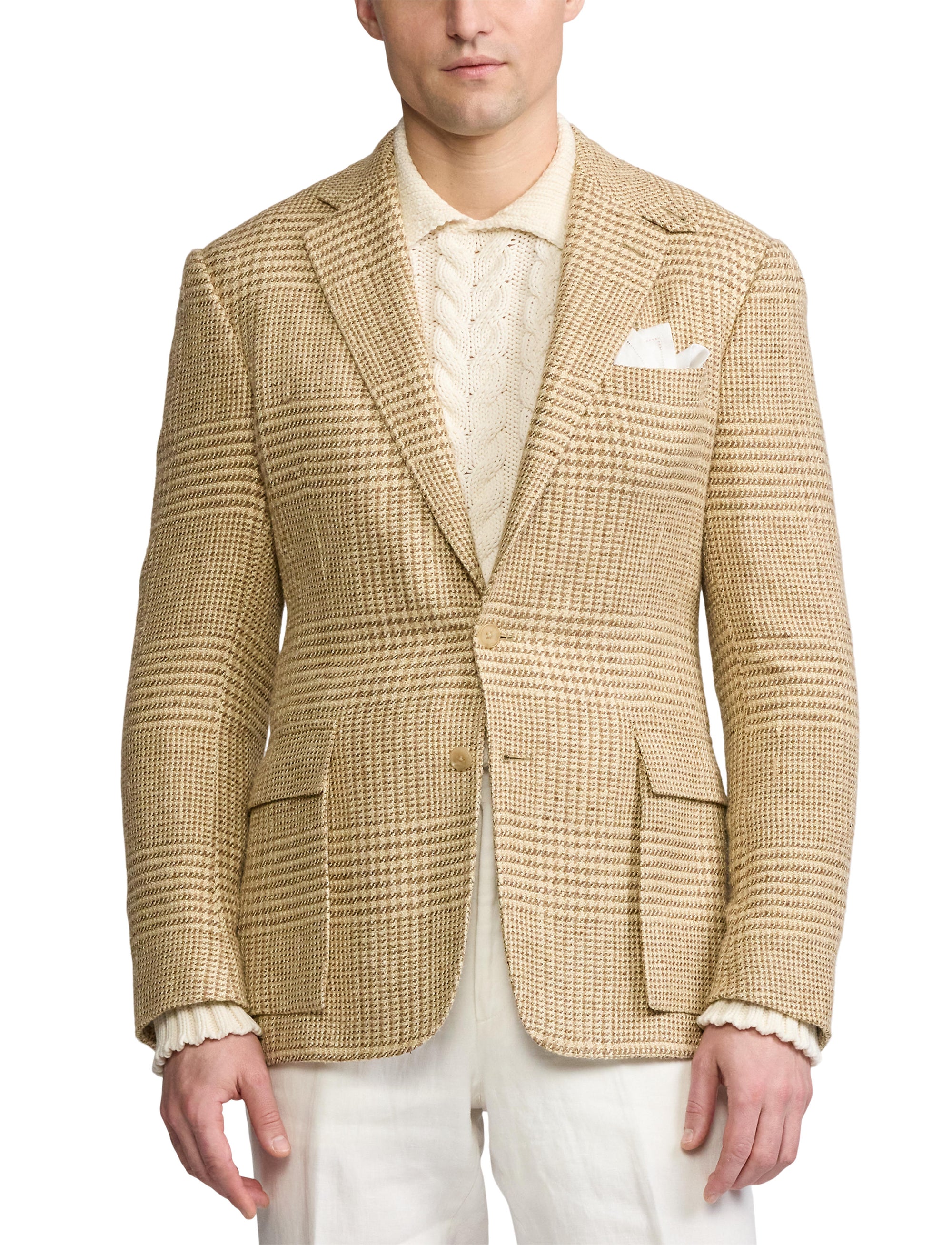 Veste Kent prince-de-galles en soie - Tan & Cream