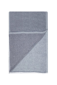 Écharpe à bords effilochés en lin - Bleu & Gris