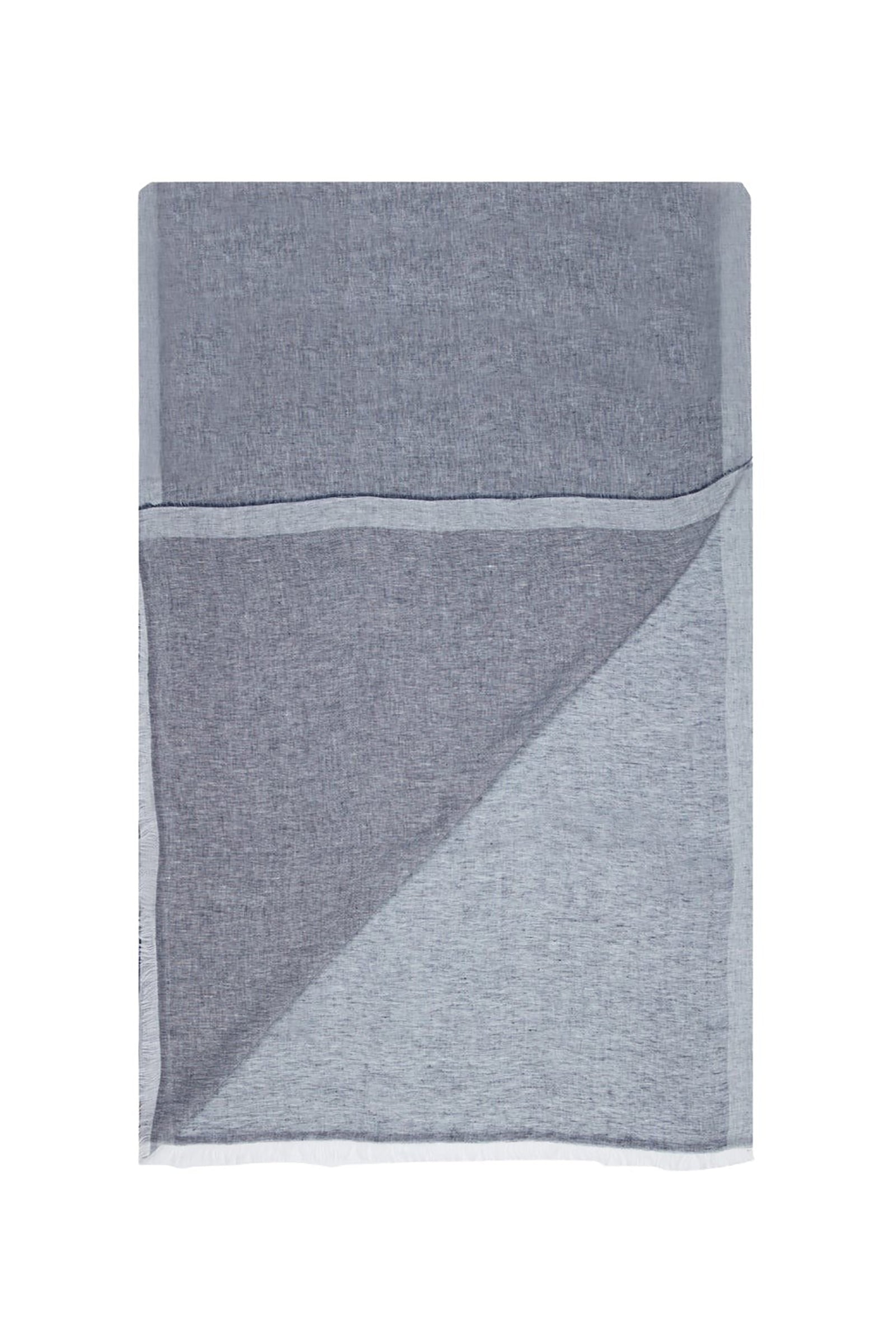 Écharpe à bords effilochés en lin - Bleu & Gris