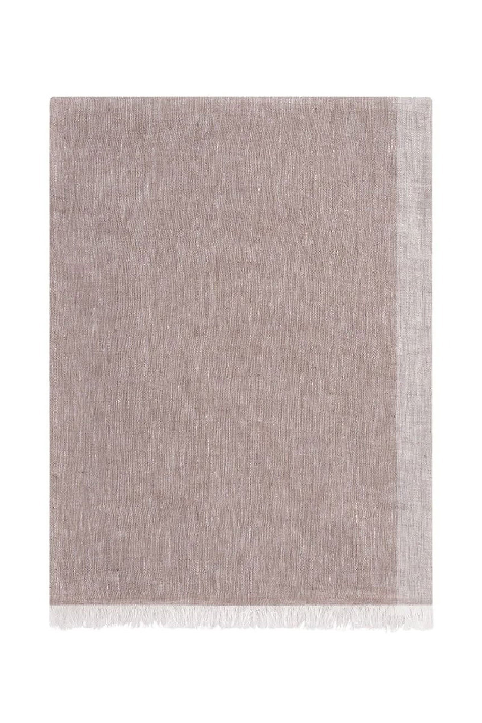 Fringed linen scarf - Beige & White