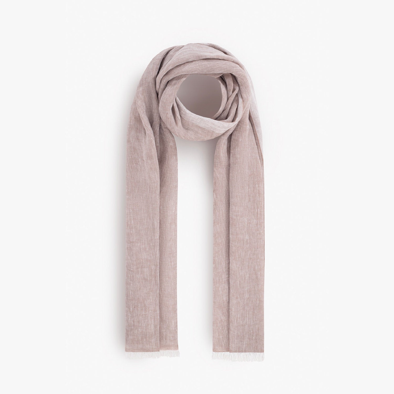 Fringed linen scarf - Beige & White