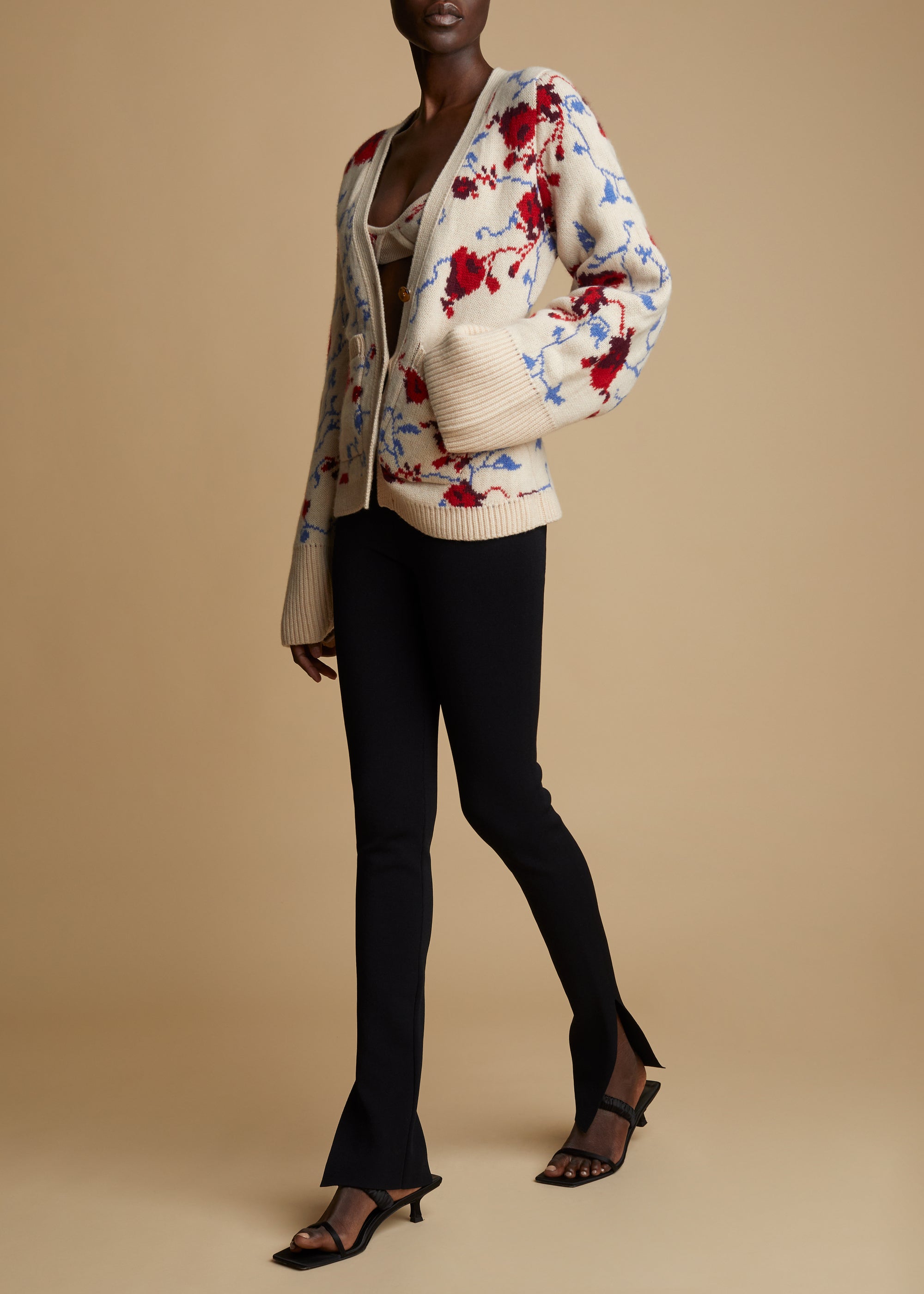 Cardigan Scarlet en cachemire - Floral Jacquard