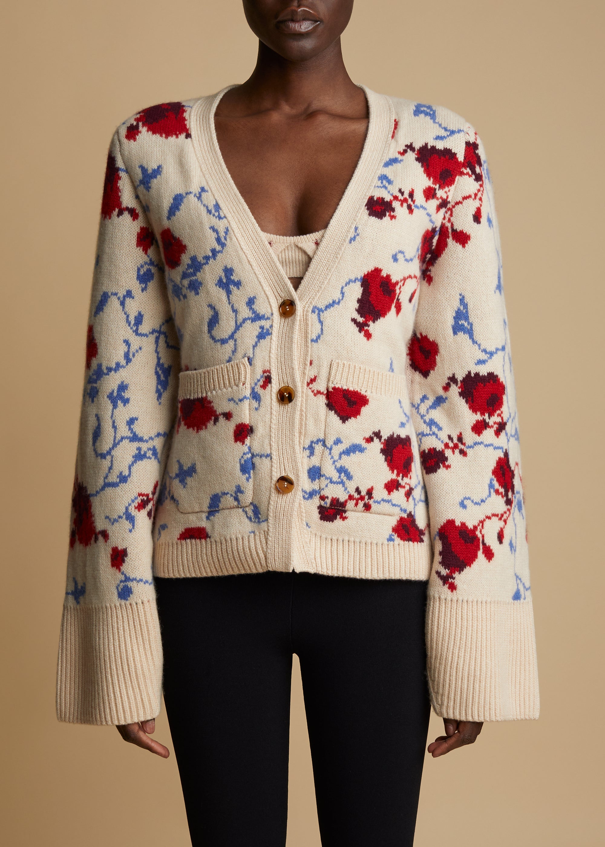 Scarlet cardigan in cashmere - Floral Jacquard