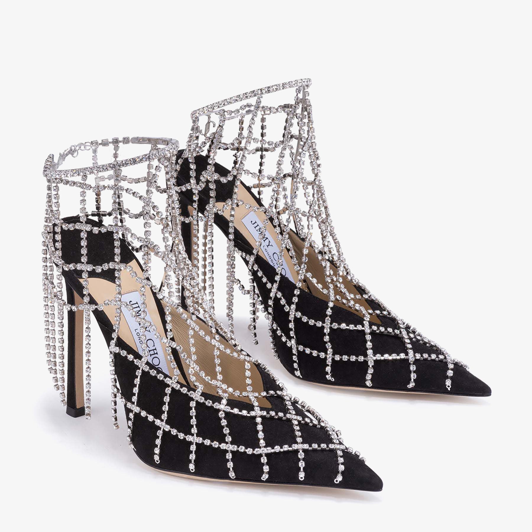 Mules Scotty 110 en daim avec chaînes et cristaux - Black & Crystal