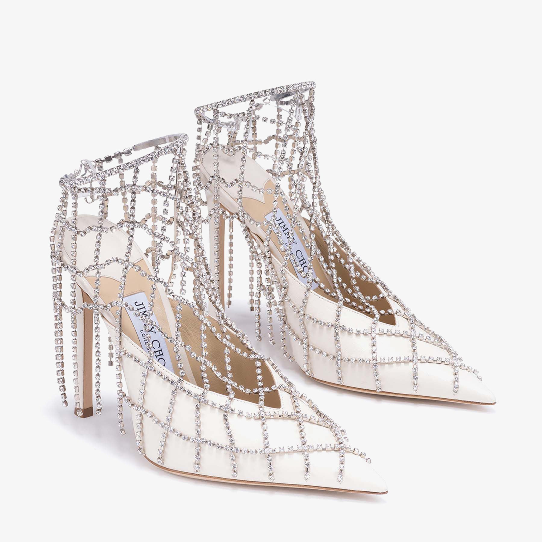 Scotty mules with chains and 110 leather crystals - Latte & Crystal