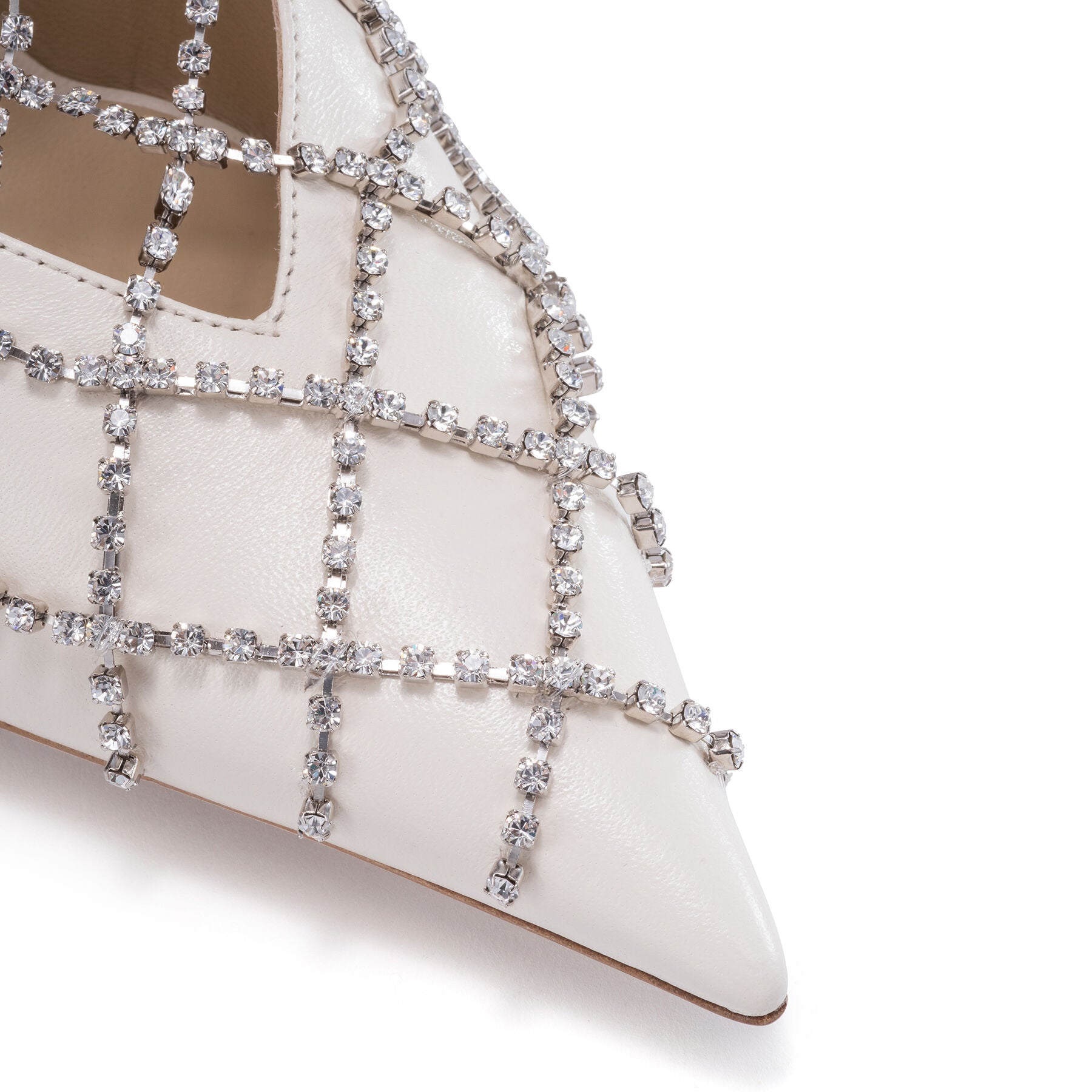 Scotty mules with chains and 110 leather crystals - Latte & Crystal