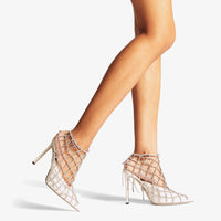 Scotty mules with chains and 110 leather crystals - Latte & Crystal