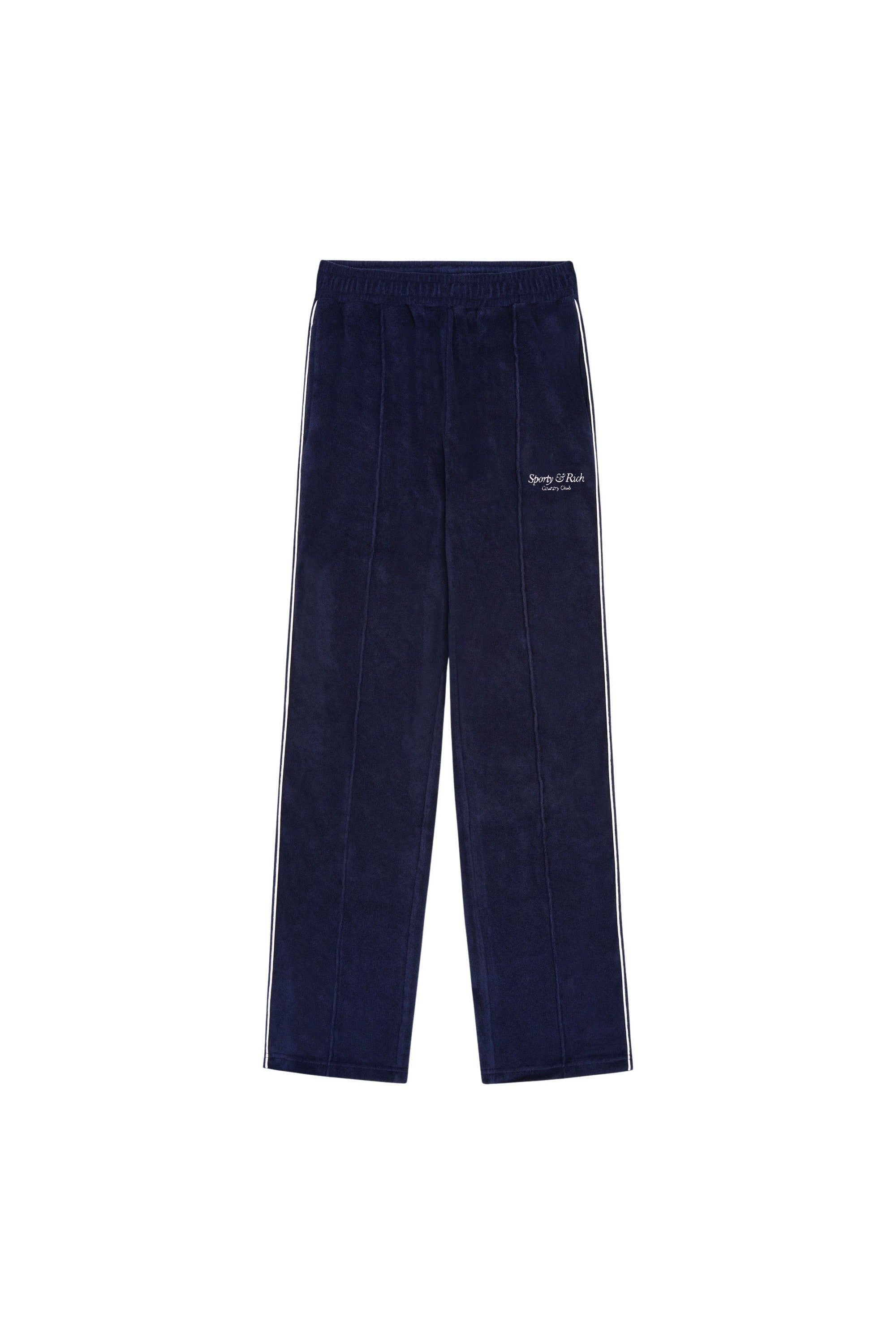 Script Velour Track Pants - Navy & Cream
