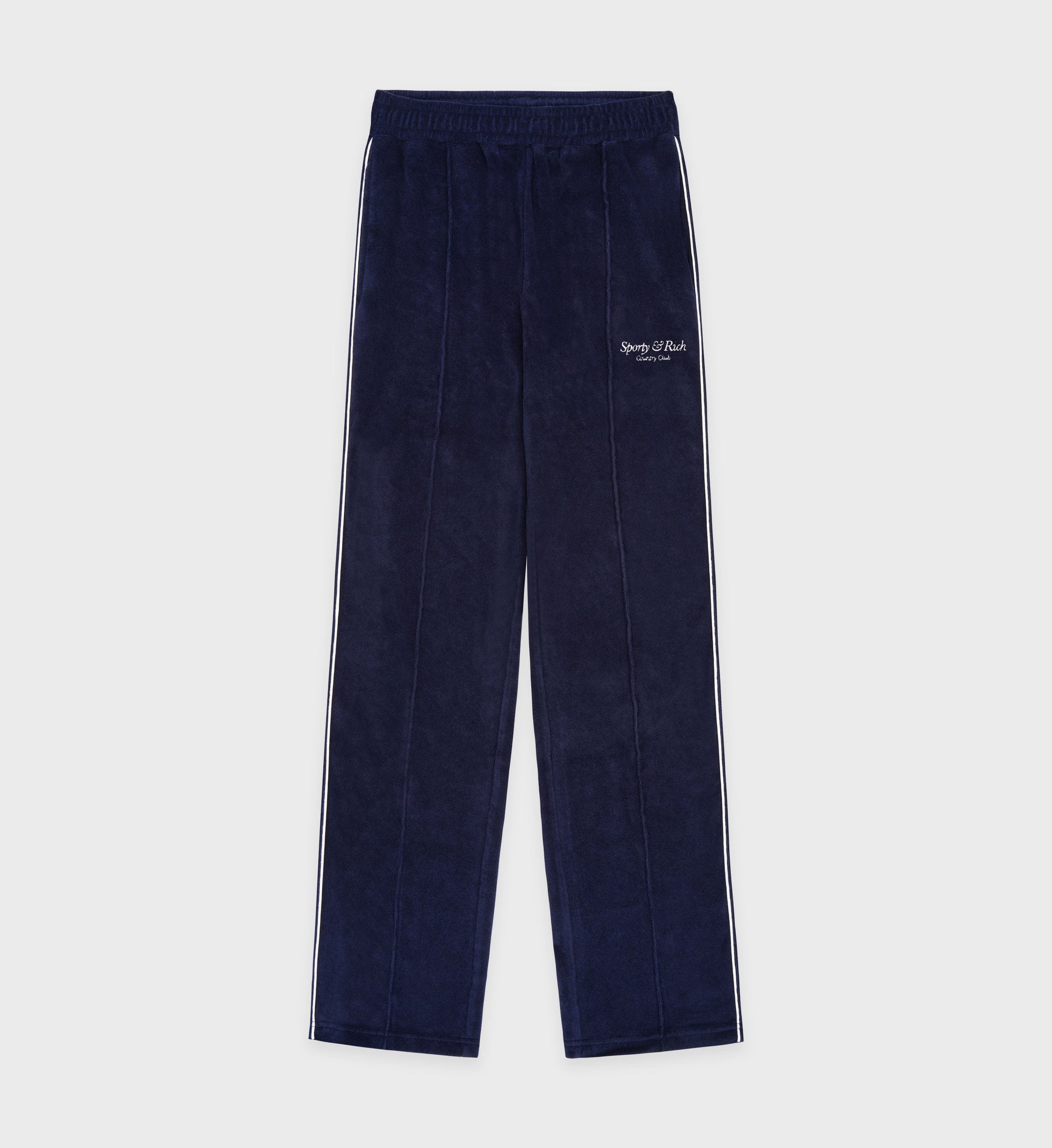 Script Velour Track Pants - Navy & Cream