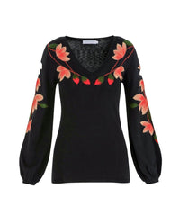 Pull Selena à manches blouson en maille - Black