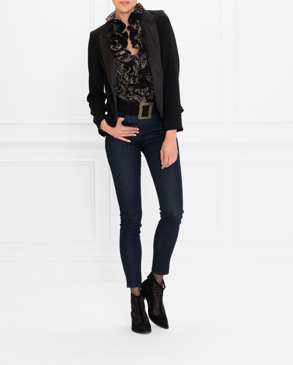 Chemise Selmane sans manches en dentelle - Black