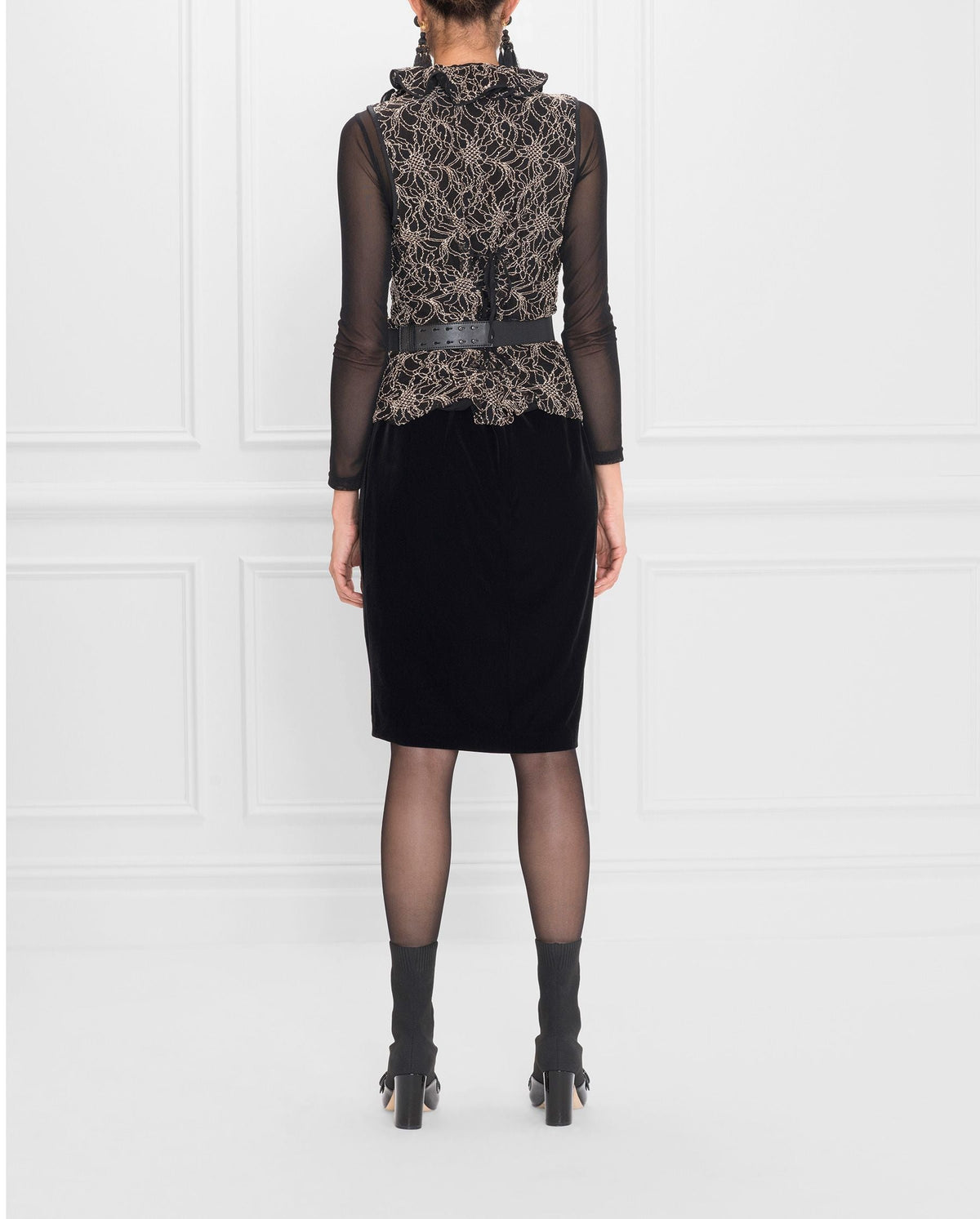 Chemise Selmane sans manches en dentelle - Black
