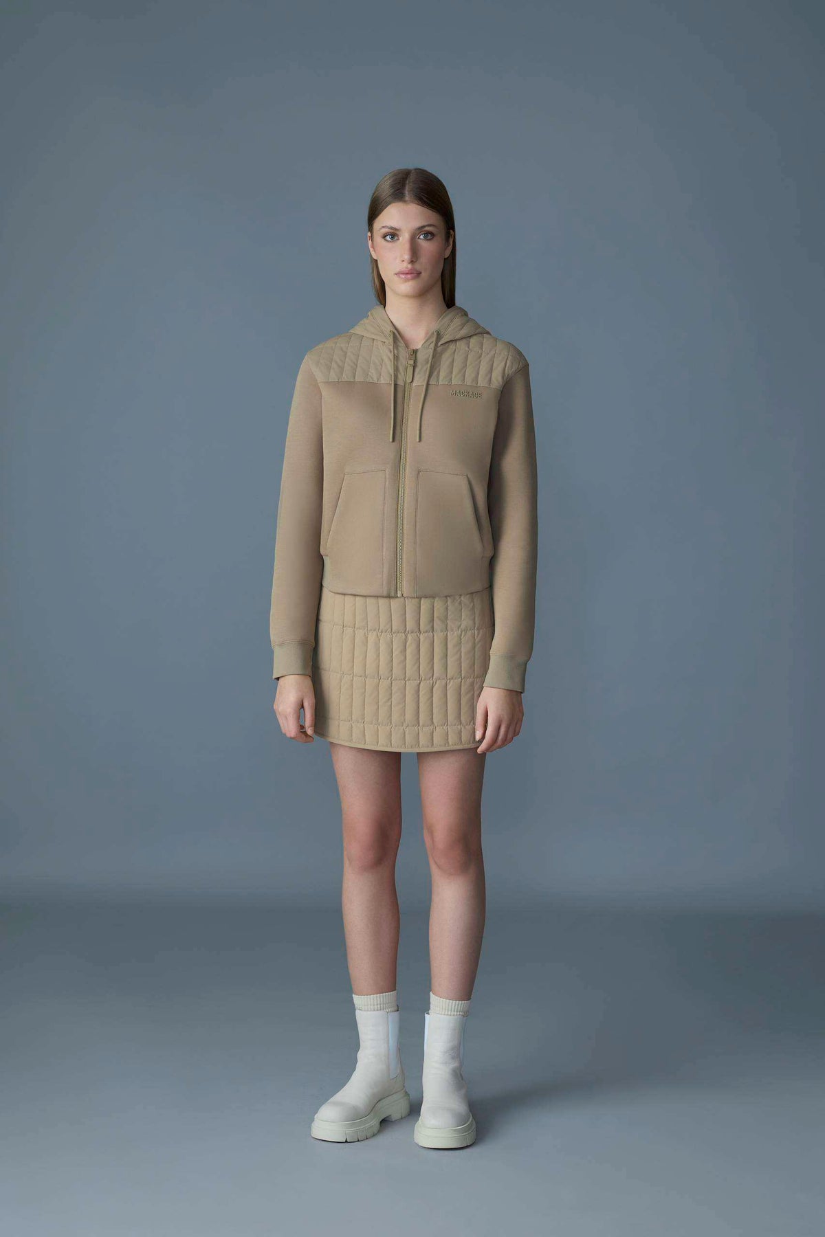 Light Camel Ladies Ready To Wear Hooded Jacket