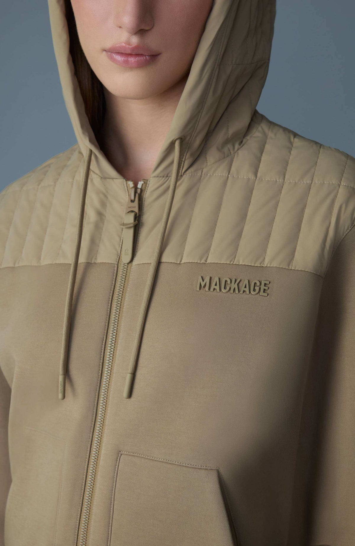 Light Camel Ladies Ready To Wear Hooded Jacket