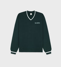 Serif Logo Embroidered V-Neck - Forest & White