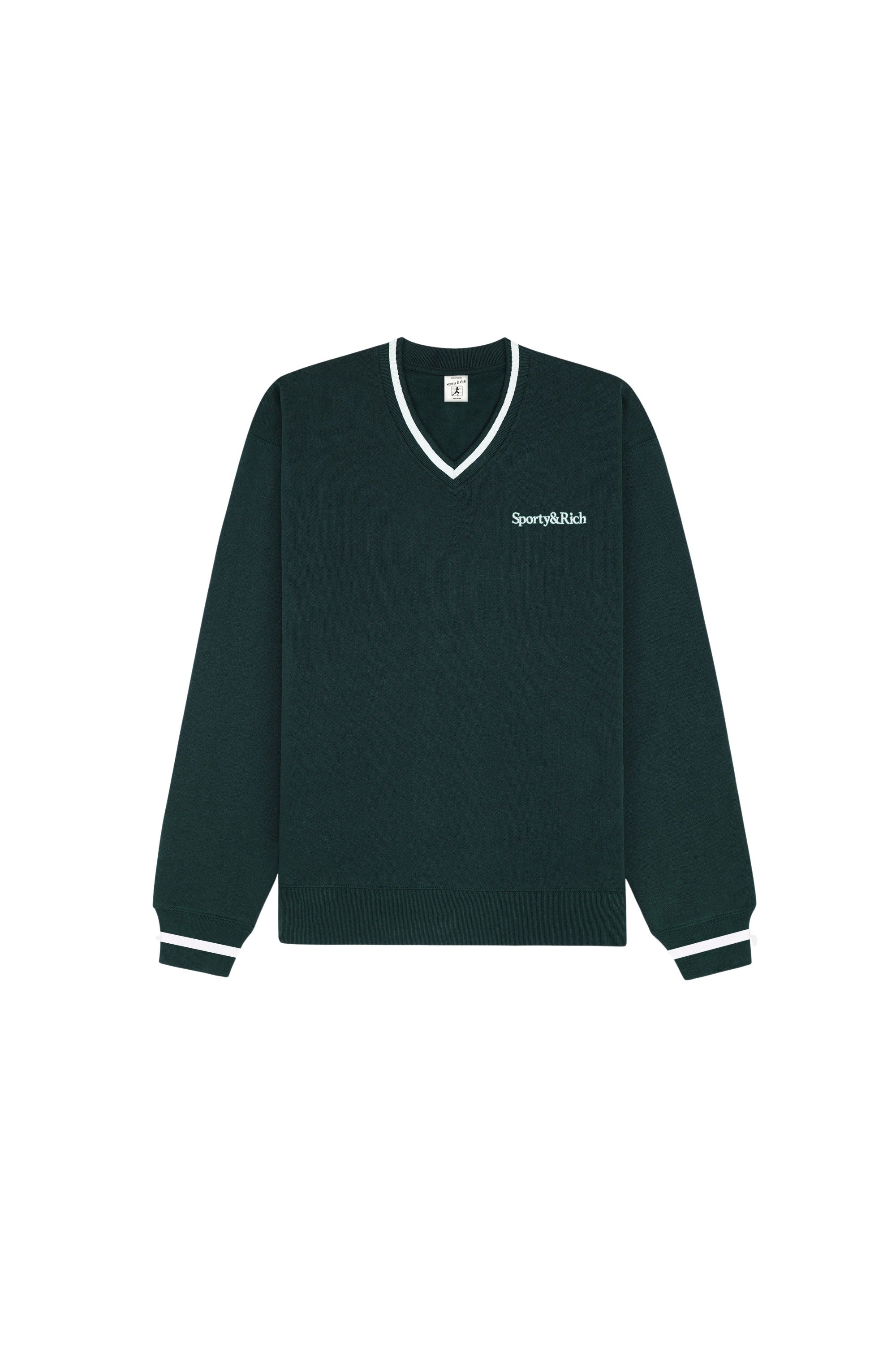 Serif Logo Embroidered V-Neck - Forest & White