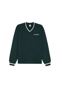 Pull à col en V brodé du logo Serif - Forêt & Blanc