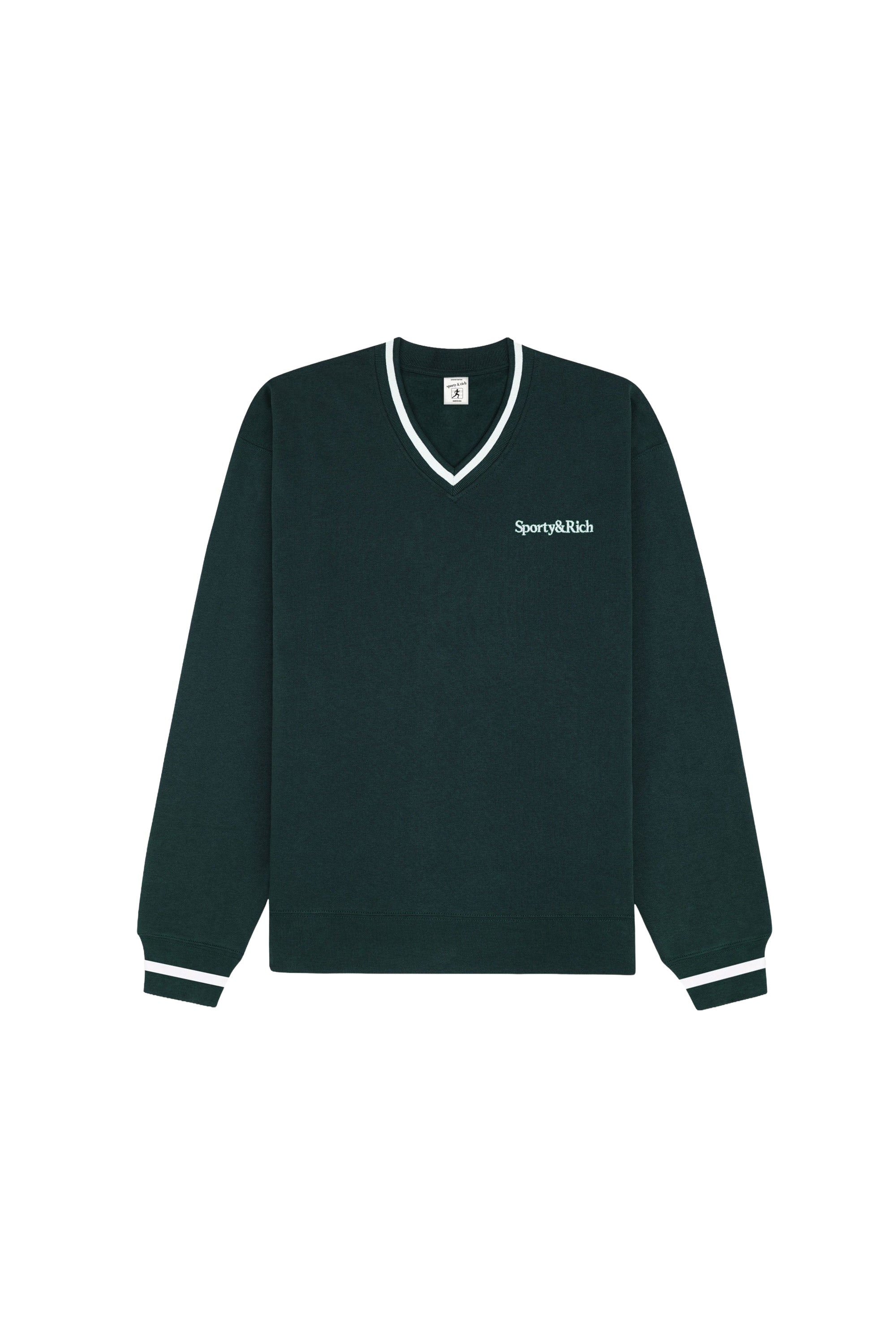 Pull à col en V brodé du logo Serif - Forêt & Blanc