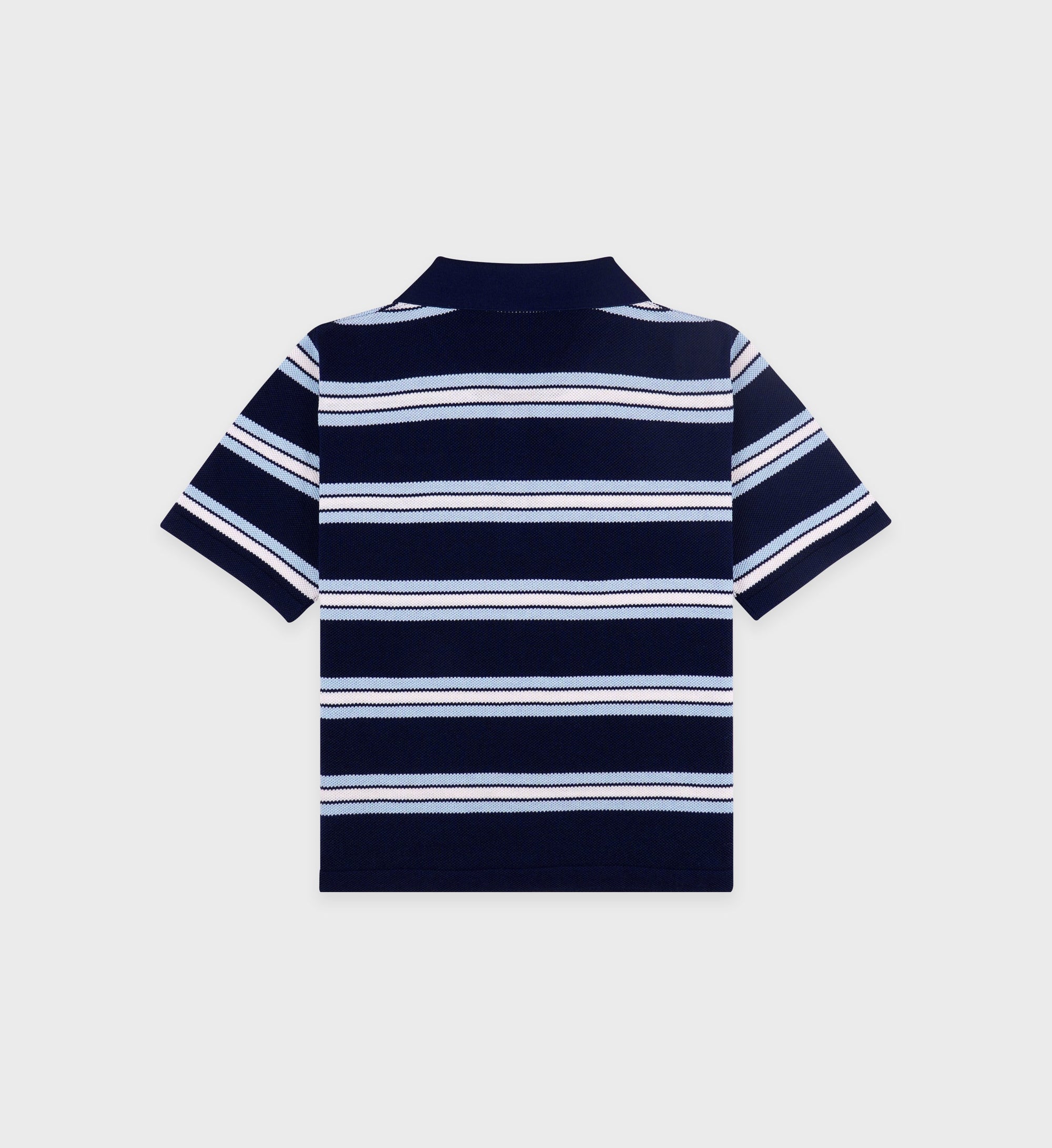 Serif Logo Silk Pique Cropped Polo - Navy & White & Flax Blue
