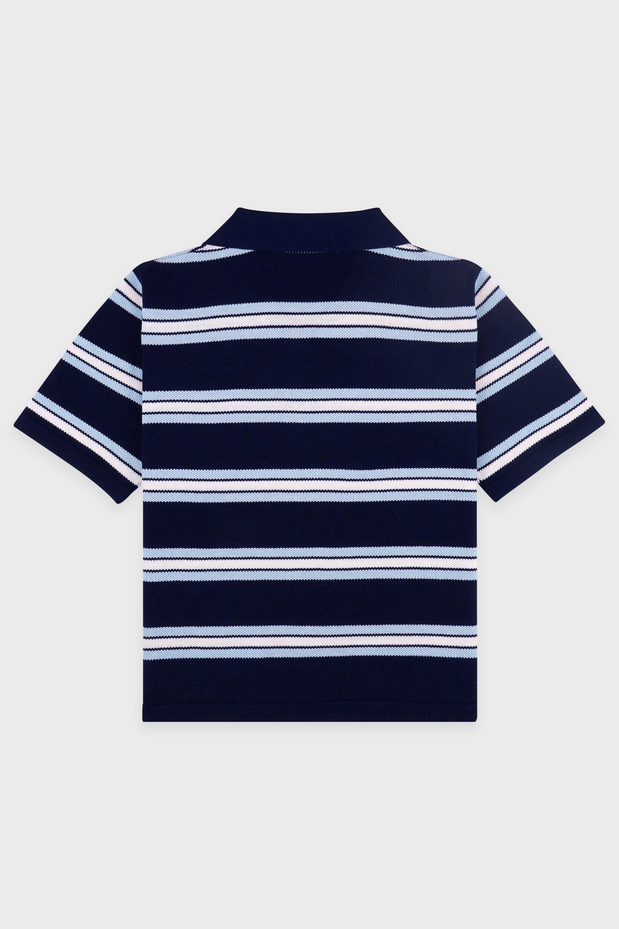 Serif Logo Silk Pique Cropped Polo - Navy & White & Flax Blue