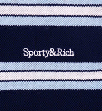 Serif Logo Silk Pique Cropped Polo - Navy & White & Flax Blue