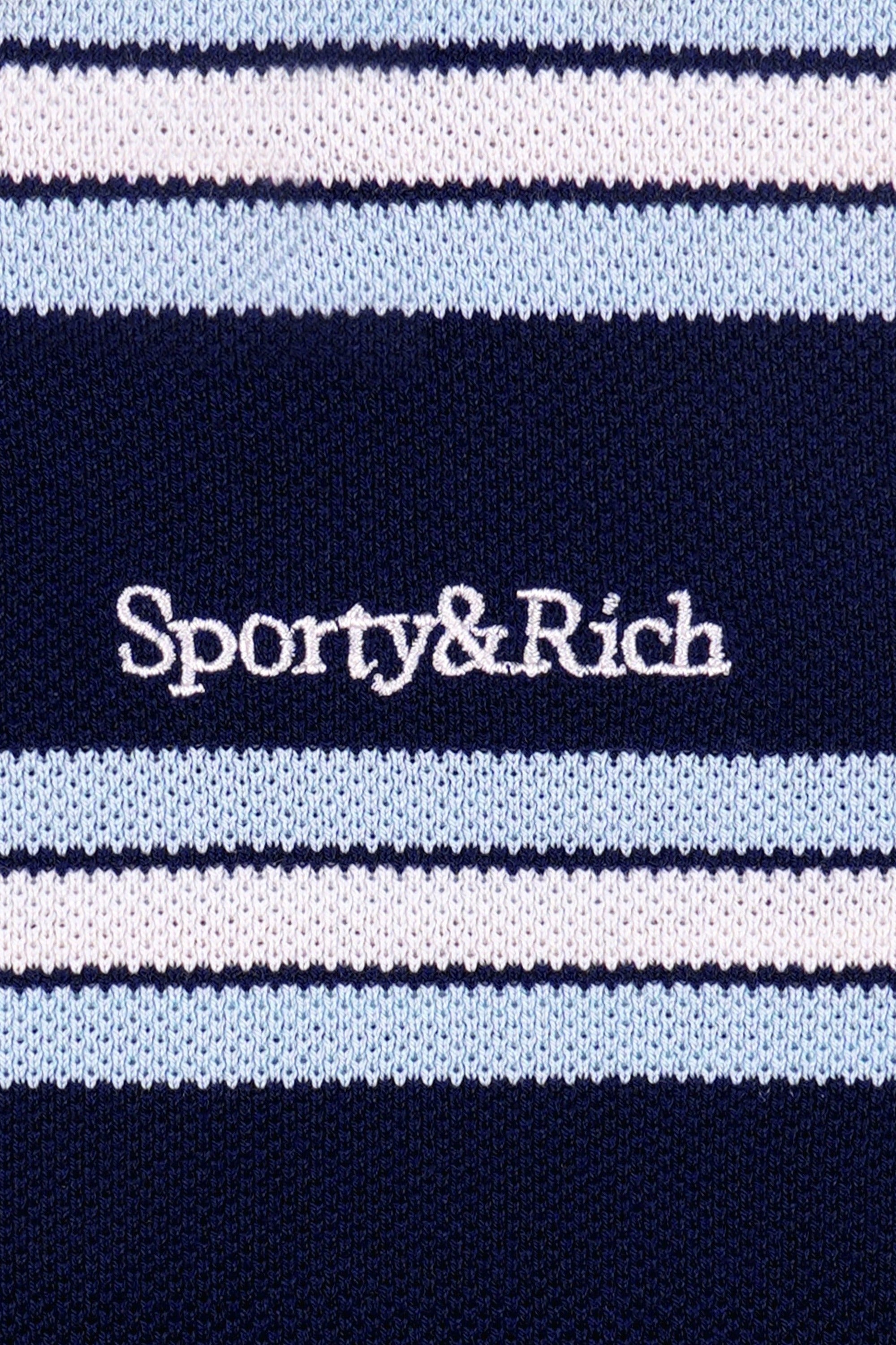Serif Logo Silk Pique Cropped Polo - Navy & White & Flax Blue