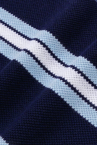 Serif Logo Silk Pique Cropped Polo - Navy & White & Flax Blue