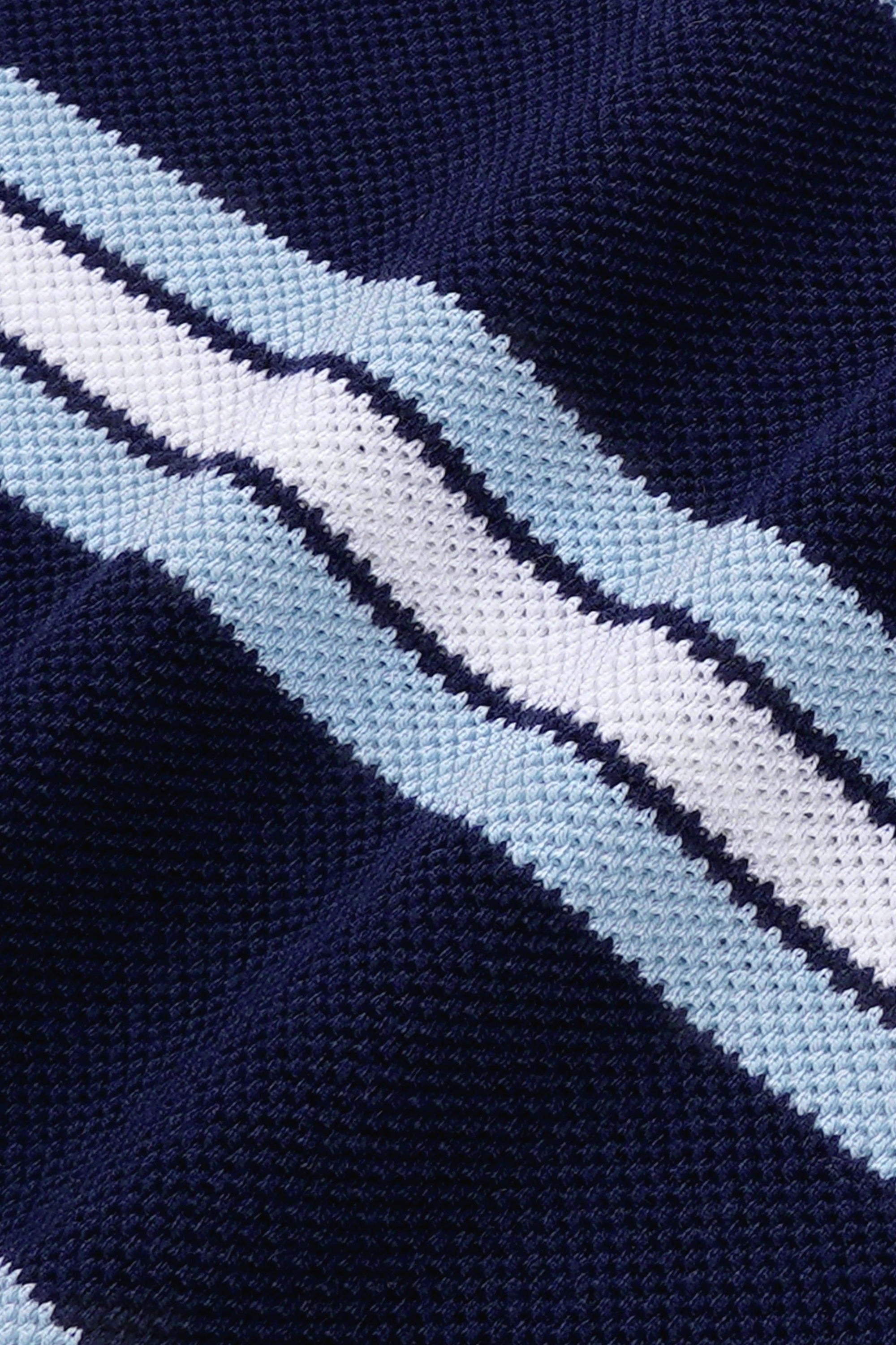 Serif Logo Silk Pique Cropped Polo - Navy & White & Flax Blue