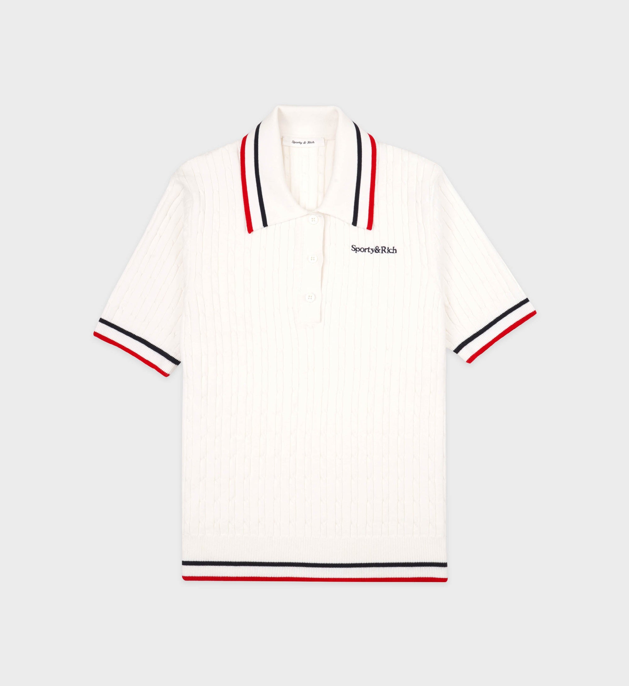 Serif Logo Mini Cable Polo - Off White & Navy & Red