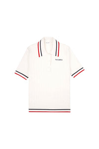 Serif Logo Mini Cable Polo - Off White & Navy & Red