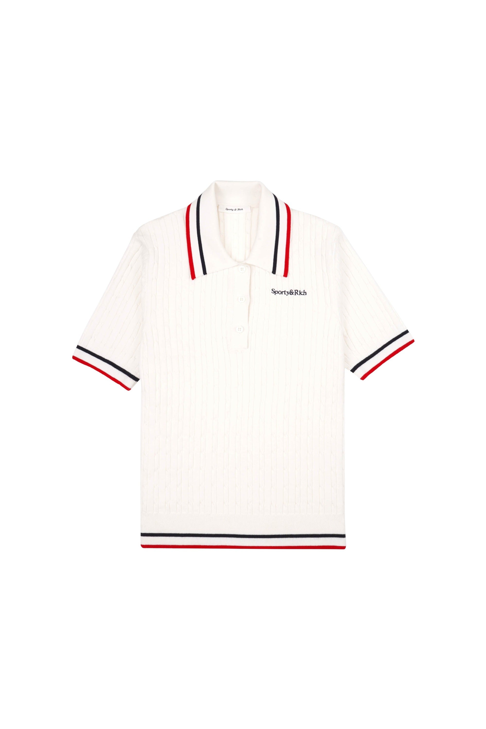 Serif Logo Mini Cable Polo - Off White & Navy & Red
