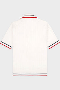Serif Logo Mini Cable Polo - Off White & Navy & Red