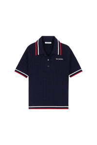Script polo shirt with logo - Navy & White & Ruby