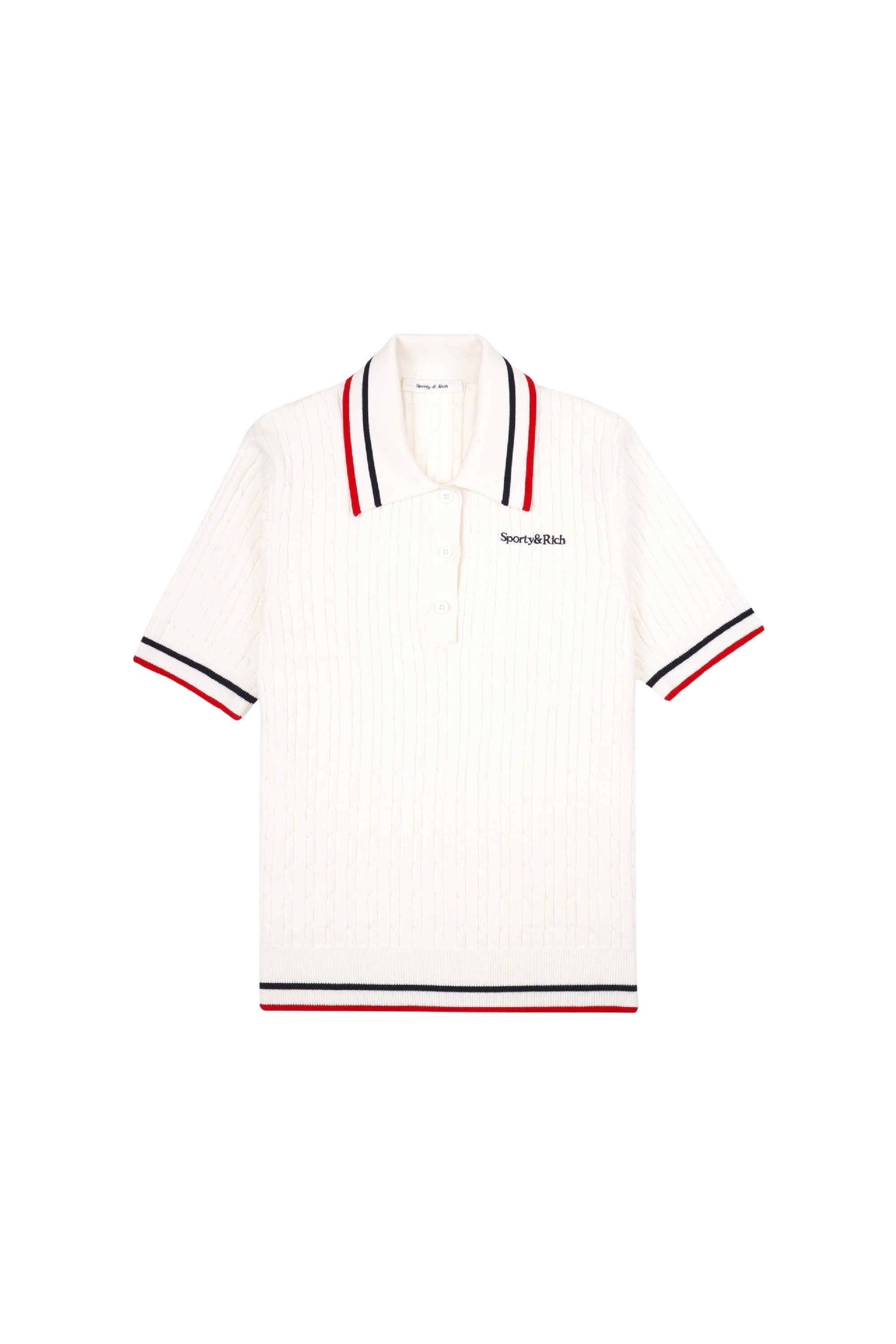 Polo Script avec logo - White & Navy & Ruby
